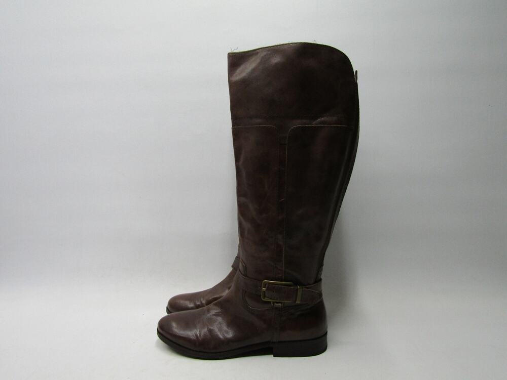 Marc Fisher Womens Size 8 M Brown Leather Buckle Zip Knee High Fashion Boots